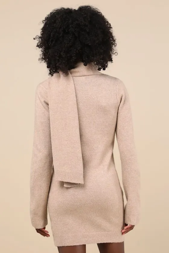Essential Coziness Heather Beige Sweater Dress and Scarf Set sold by Lulus product image thumbnail 3