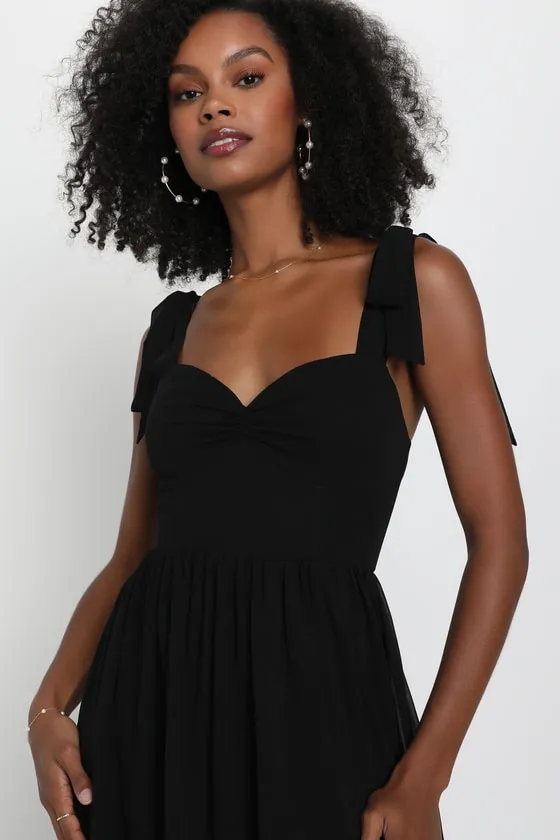 Radiant Charisma Black Chiffon Ruched Tie-Strap Maxi Dress sold by Lulus product image thumbnail 3