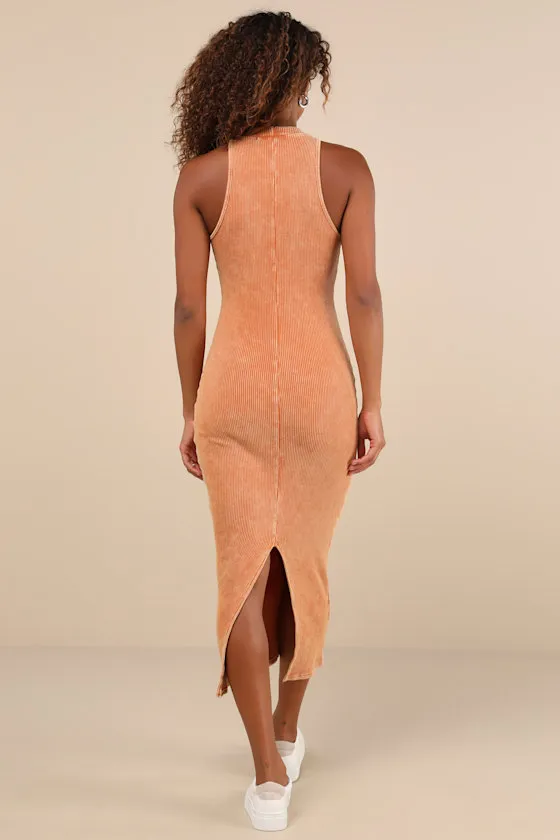 Essentially Sweet Washed Orange Ribbed Sleeveless Midi Dress sold by Lulus product image thumbnail 2