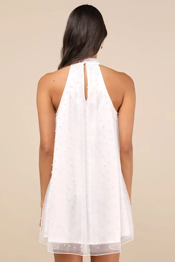 Timeless Glow Blush Mesh Pearl Mock Neck Shift Mini Dress sold by Lulus product image thumbnail 3