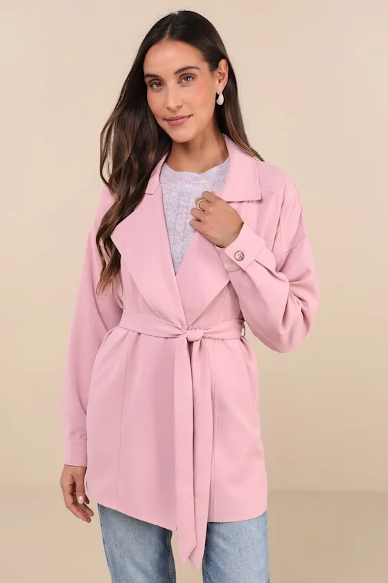Wondrous Season Pink Short Belted Trench Coat sold by Lulus