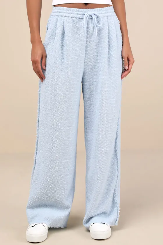 Trendsetting Aspect Light Blue Tweed Raw Edge Wide-Leg Pants sold by Lulus product image thumbnail 2