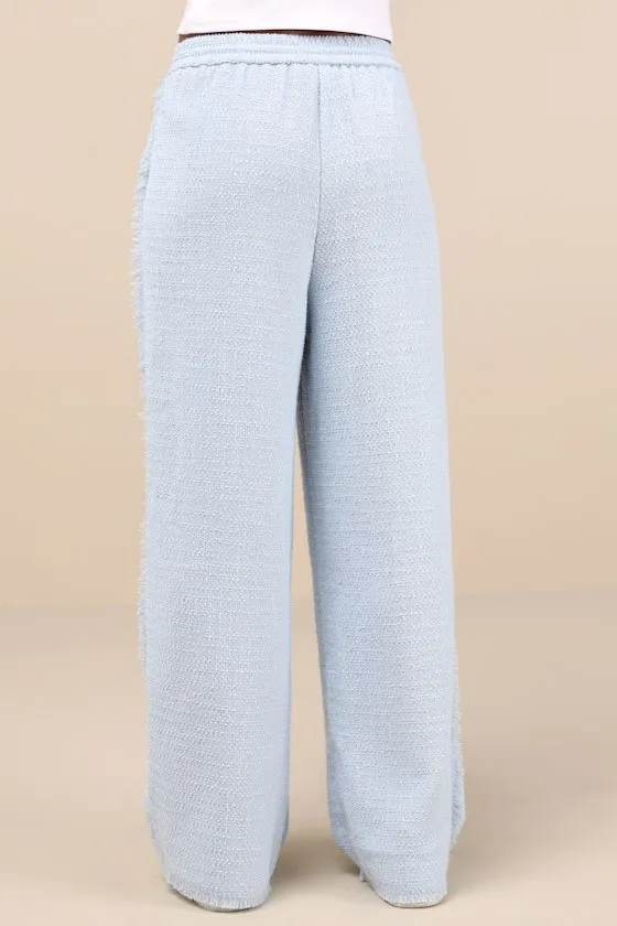 Trendsetting Aspect Light Blue Tweed Raw Edge Wide-Leg Pants sold by Lulus product image thumbnail 3