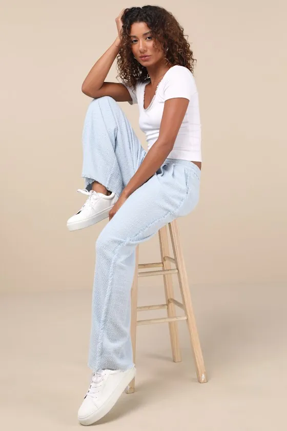 Trendsetting Aspect Light Blue Tweed Raw Edge Wide-Leg Pants sold by Lulus product image thumbnail 4