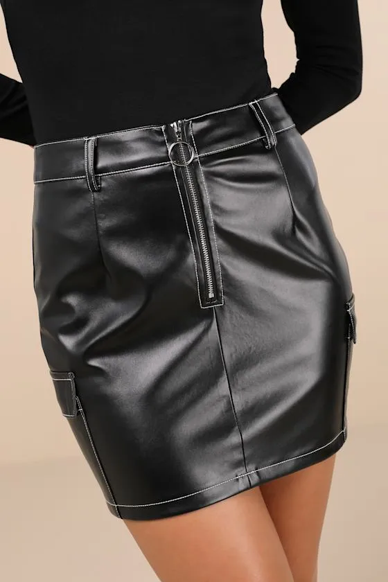 Utterly Edgy Black Patent Vegan Leather Cargo Mini Skirt sold by Lulus product image thumbnail 2