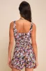 Truly Flirty Black Multi Floral Mesh Ruched Romper sold by Lulus