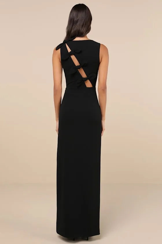 Perfected Poise Black Bow Cutout Column Maxi Dress sold by Lulus product image thumbnail 2