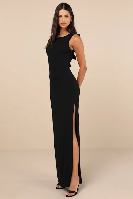 Perfected Poise Black Bow Cutout Column Maxi Dress sold by Lulus product image thumbnail 3