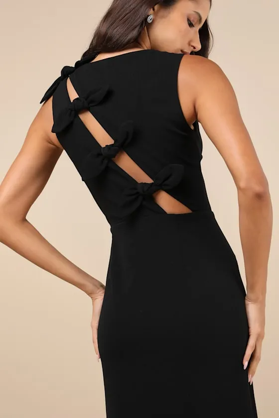 Perfected Poise Black Bow Cutout Column Maxi Dress sold by Lulus product image thumbnail 4
