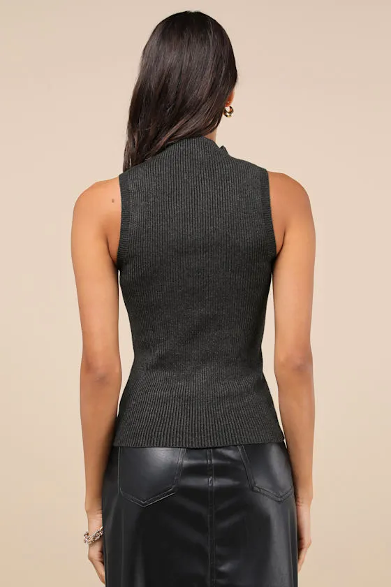 Seasonal Sophistication Grey Ribbed Mock Neck Sweater Tank Top sold by Lulus product image thumbnail 3