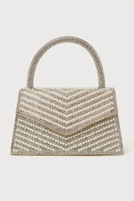 Glittery Aura Gold Rhinestone Pearl Crossbody Mini Bag sold by Lulus