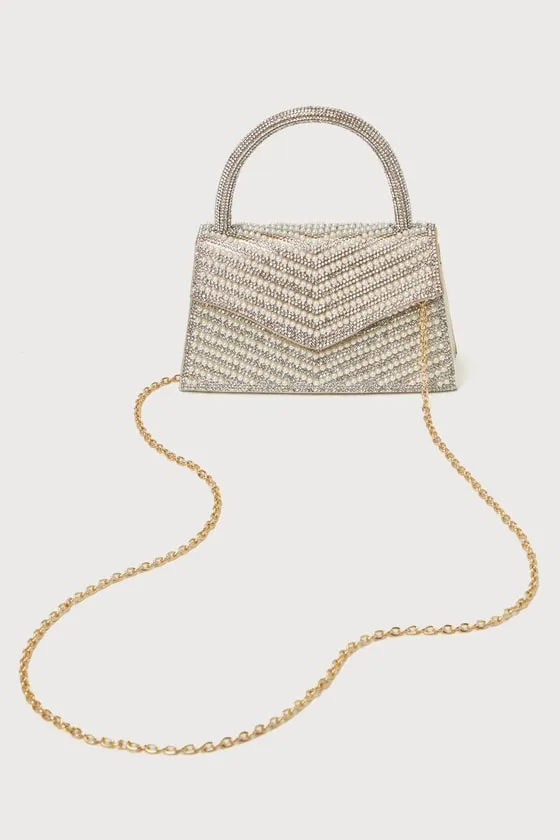 Glittery Aura Gold Rhinestone Pearl Crossbody Mini Bag sold by Lulus product image thumbnail 4