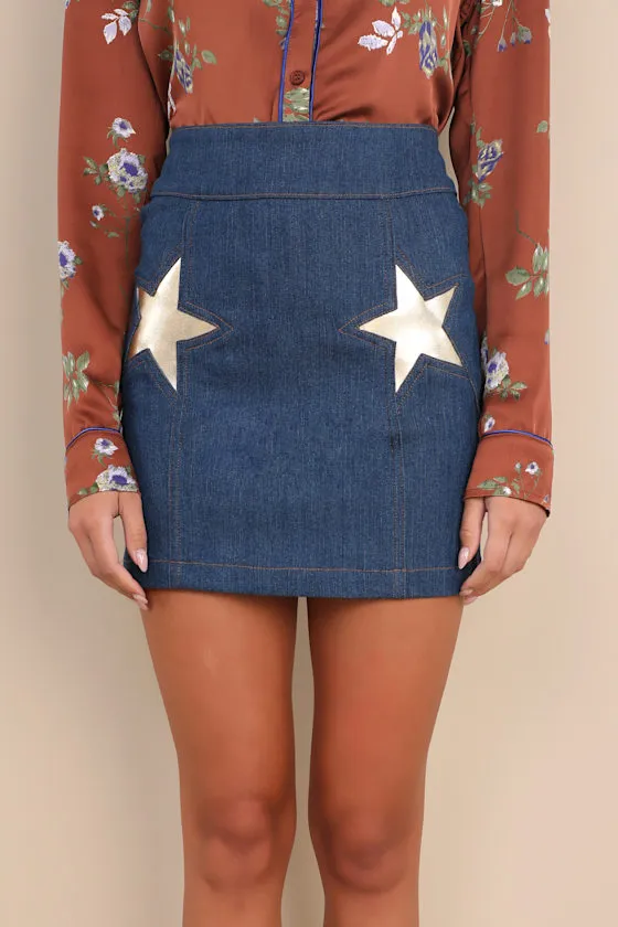 Super Star Dark Wash Denim Mini Skirt sold by Lulus product image thumbnail 3