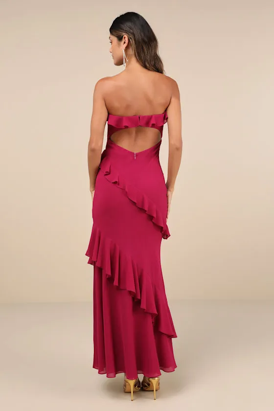 Dramatic Allure Magenta Ruffled Cutout Strapless Maxi Dress sold by Lulus product image thumbnail 2