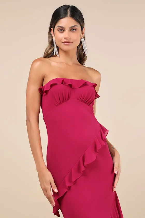 Dramatic Allure Magenta Ruffled Cutout Strapless Maxi Dress sold by Lulus product image thumbnail 3