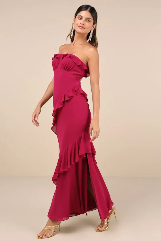 Dramatic Allure Magenta Ruffled Cutout Strapless Maxi Dress sold by Lulus product image thumbnail 4
