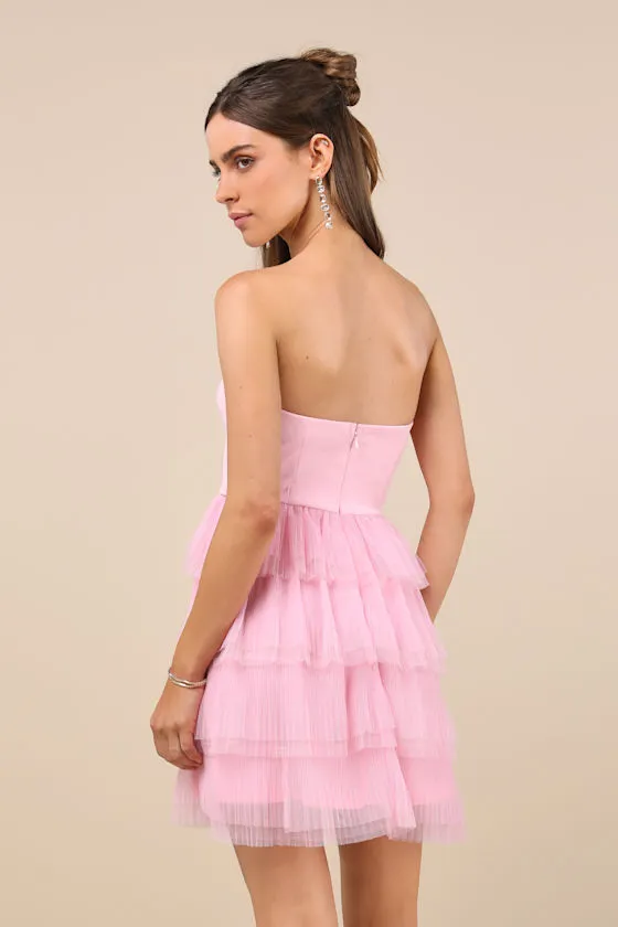 Fabulous Thoughts Light Pink Tulle Strapless Tiered Mini Dress sold by Lulus product image thumbnail 2