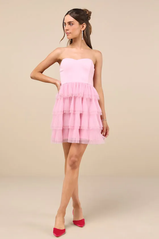 Fabulous Thoughts Light Pink Tulle Strapless Tiered Mini Dress sold by Lulus product image thumbnail 3
