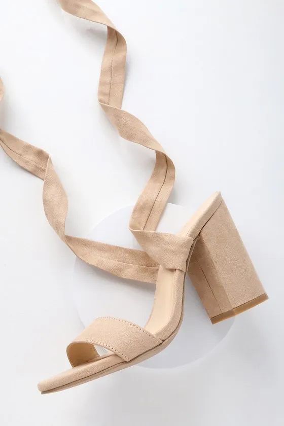 Alta Light Nude Suede Lace-Up Heels sold by Lulus product image thumbnail 2
