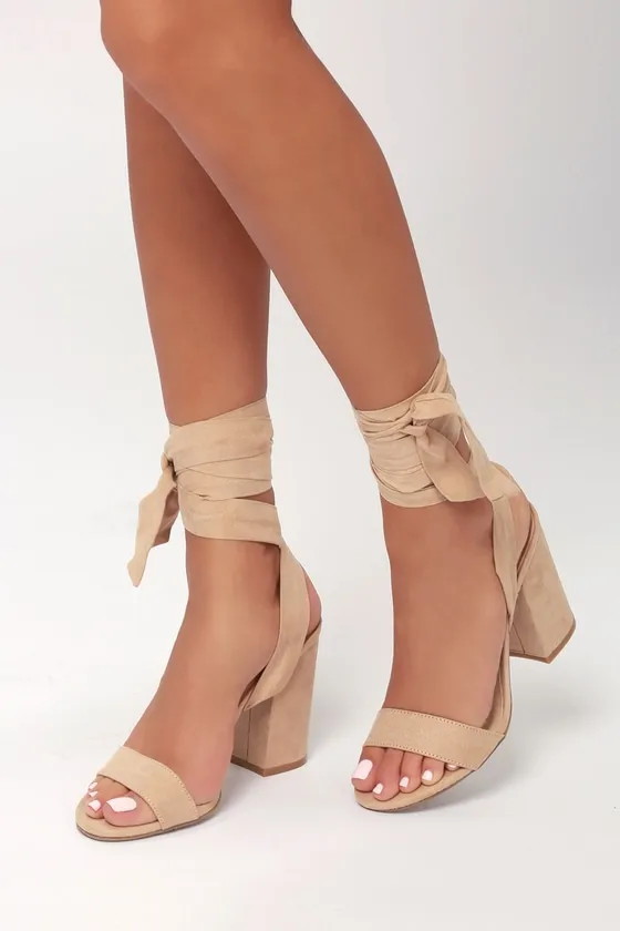 Alta Light Nude Suede Lace-Up Heels sold by Lulus product image thumbnail 3