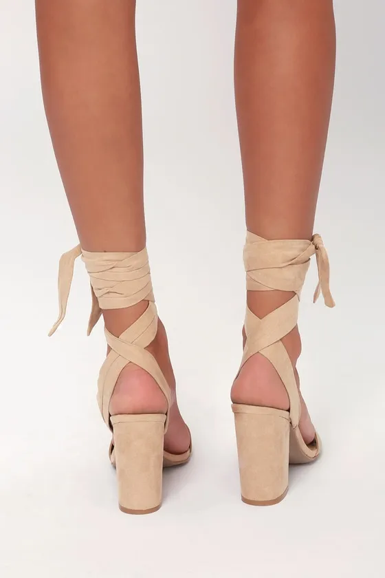 Alta Light Nude Suede Lace-Up Heels sold by Lulus product image thumbnail 4