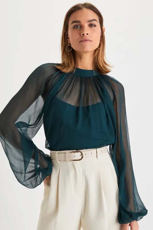 Angelically Airy Emerald Green Balloon Sleeve Top sold by Lulus