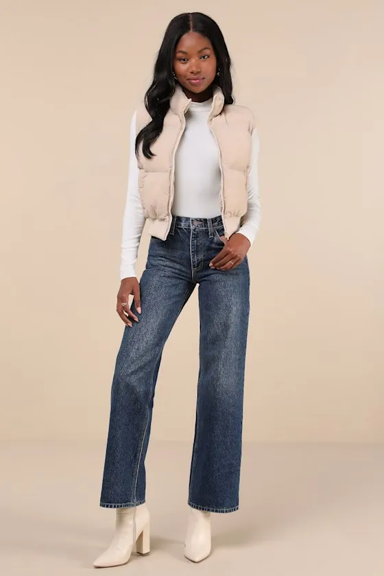 Warm Aesthetic Beige Mock Neck Puffer Vest sold by Lulus product image thumbnail 3