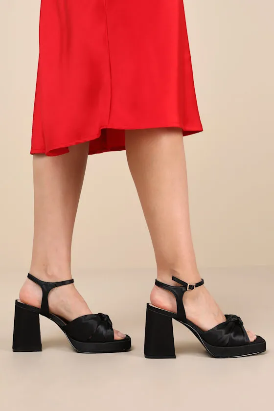 Remie Black Satin Knotted Platform High Heel Sandals sold by Lulus