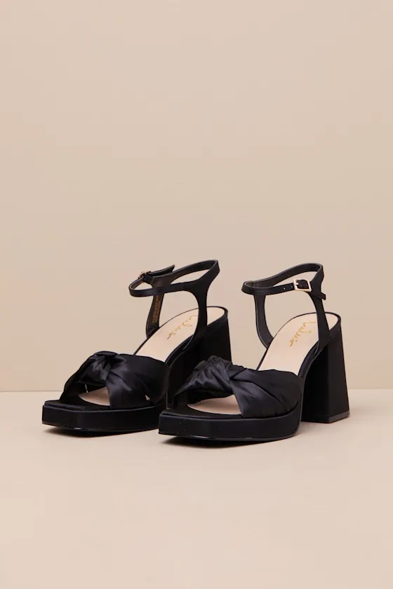 Remie Black Satin Knotted Platform High Heel Sandals sold by Lulus product image thumbnail 2