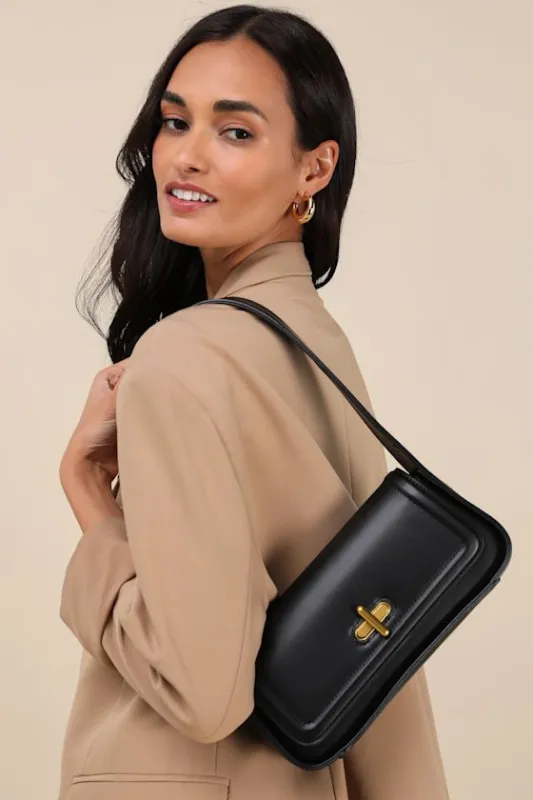 Tairo Black Vegan Leather Shoulder Bag made by Lulus