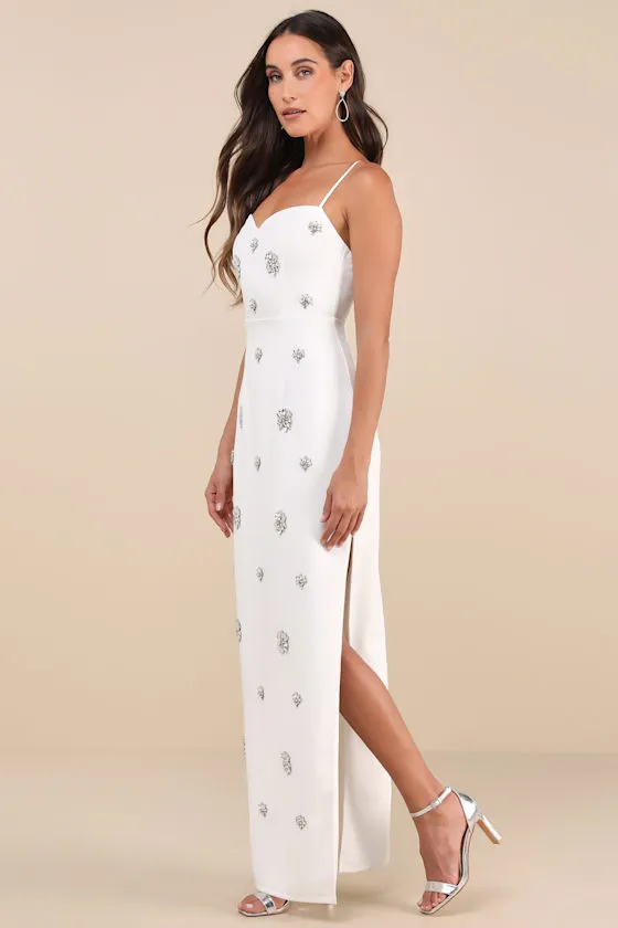Completely Regal White Rhinestone Sleeveless Column Maxi Dress sold by Lulus product image thumbnail 4