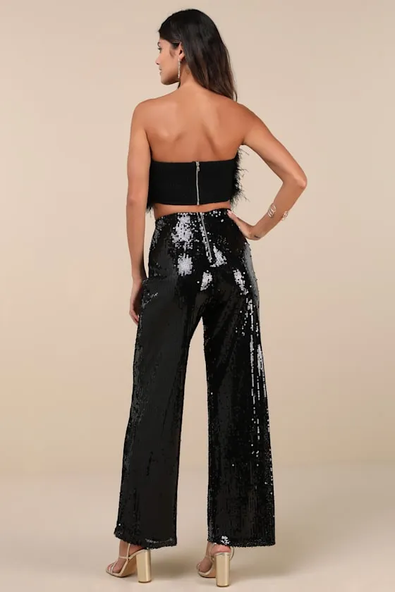 Celebrity Shine Black Feather Sequin Two-Piece Jumpsuit sold by Lulus product image thumbnail 2