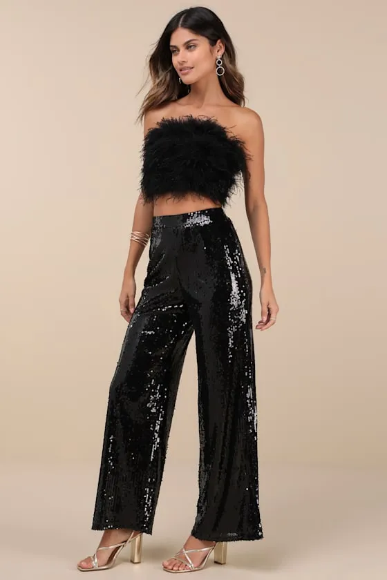 Celebrity Shine Black Feather Sequin Two-Piece Jumpsuit sold by Lulus product image thumbnail 3