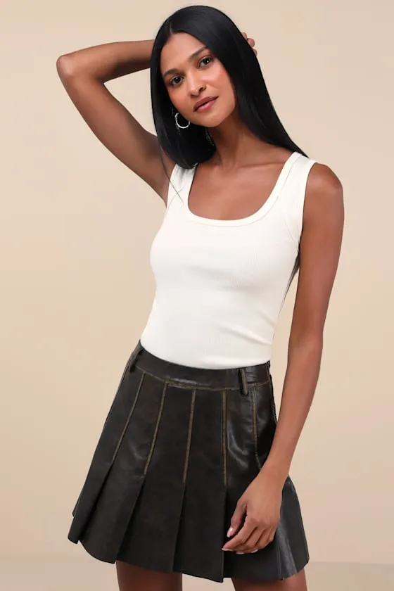 Coolest Era Dark Brown Distressed Vegan Leather Mini Skirt sold by Lulus product image thumbnail 3