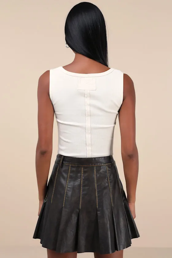 Coolest Era Dark Brown Distressed Vegan Leather Mini Skirt sold by Lulus product image thumbnail 4