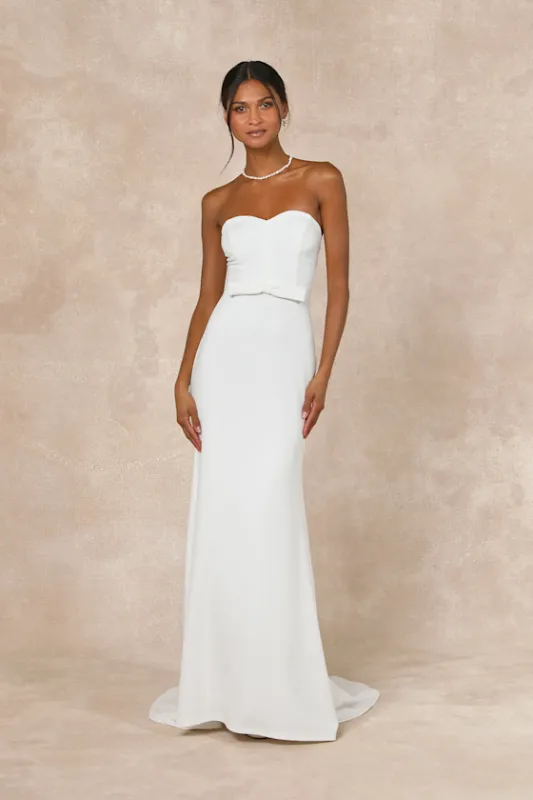 Momentous Romance White Strapless Bow Mermaid Maxi Dress sold by Lulus