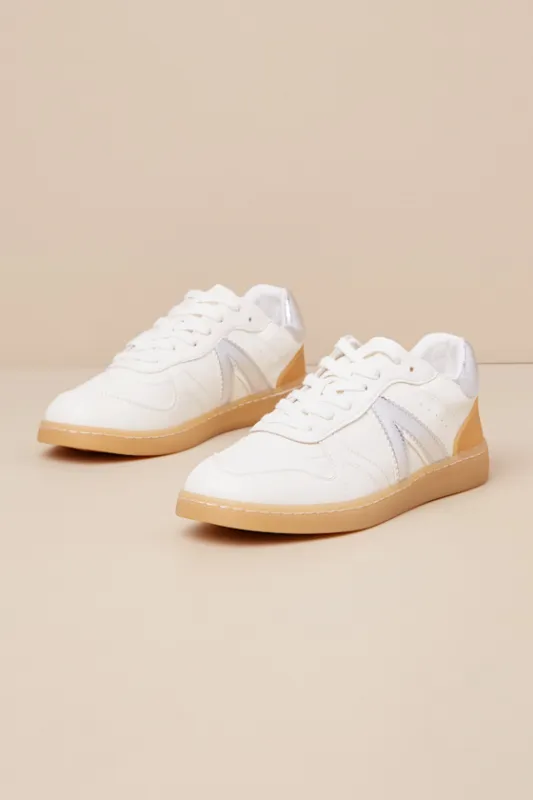 Vesta White and Silver Color Block Lace-Up Sneakers sold by Lulus