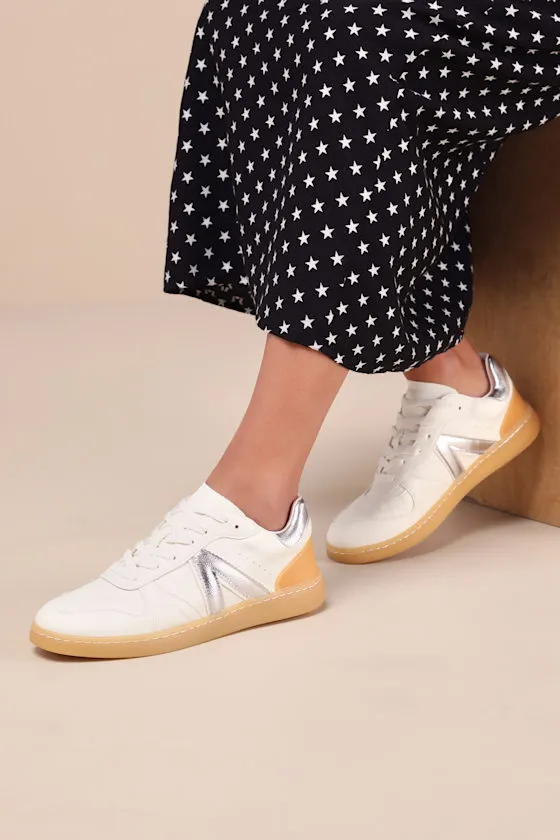 Vesta White and Silver Color Block Lace-Up Sneakers sold by Lulus product image thumbnail 2