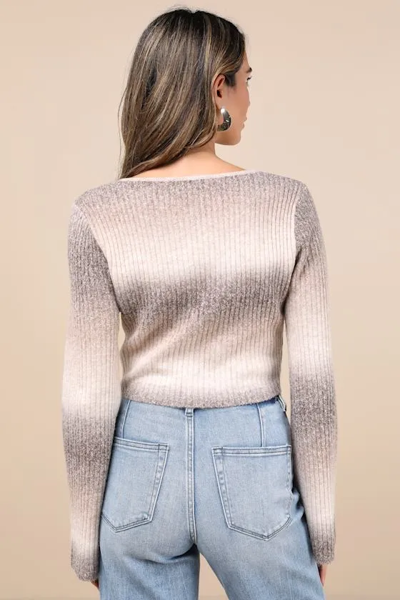 Elevated Forecast Taupe Ombre Cropped Flare Sleeve Cardigan sold by Lulus product image thumbnail 2