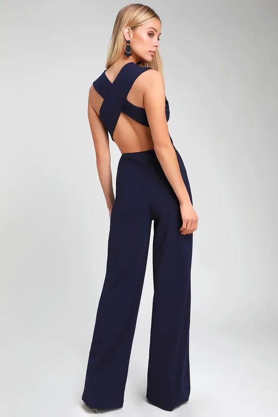 Thinking Out Loud Navy Blue Backless Jumpsuit sold by Lulus