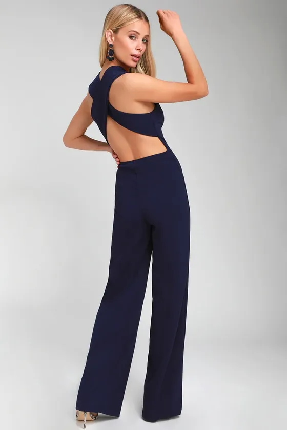Thinking Out Loud Navy Blue Backless Jumpsuit sold by Lulus product image thumbnail 3