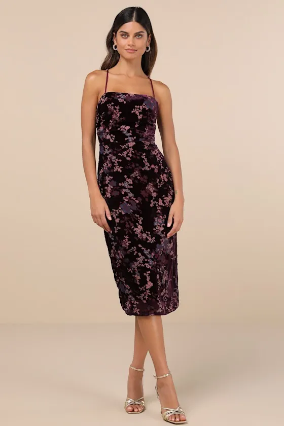 Elegant Persuasion Dark Plum Burnout Velvet Lace-Up Midi Dress sold by Lulus product image thumbnail 3