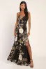 Still the One Black Floral Print Satin Maxi Dress sold by Lulus