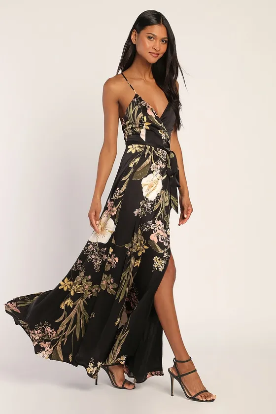 Still the One Black Floral Print Satin Maxi Dress sold by Lulus product image thumbnail 2