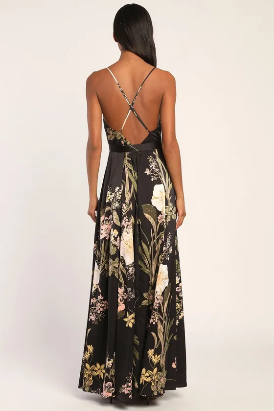 Still the One Black Floral Print Satin Maxi Dress sold by Lulus product image thumbnail 4