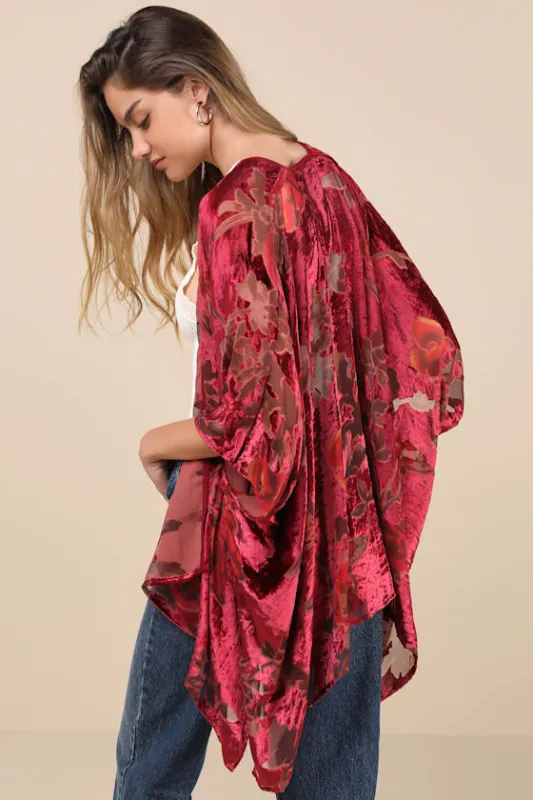 Decidedly Exceptional Red Floral Burnout Velvet Shawl sold by Lulus