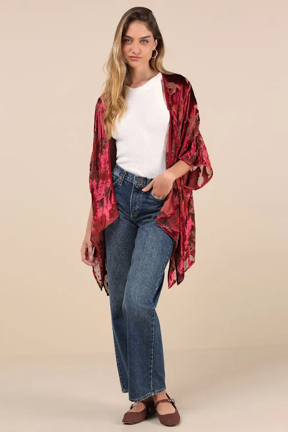 Decidedly Exceptional Red Floral Burnout Velvet Shawl sold by Lulus product image thumbnail 3