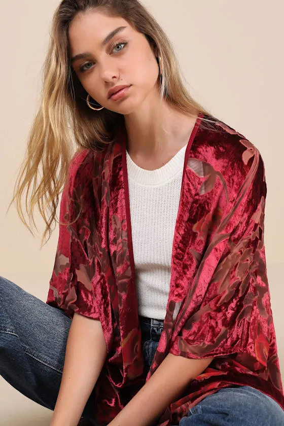 Decidedly Exceptional Red Floral Burnout Velvet Shawl sold by Lulus product image thumbnail 4