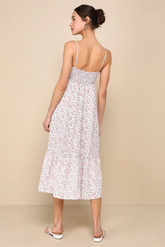 Decidedly Adorable Ivory Floral Tie-Front Tiered Midi Dress sold by Lulus product image thumbnail 2