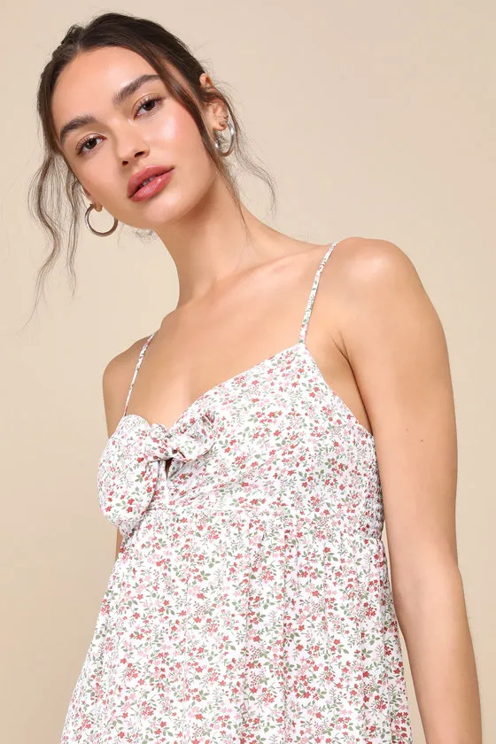 Decidedly Adorable Ivory Floral Tie-Front Tiered Midi Dress sold by Lulus product image thumbnail 3